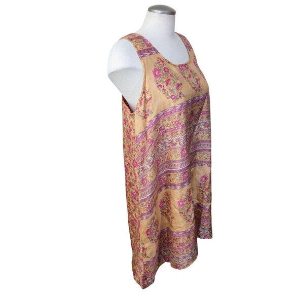 Guru Silk Dress Women L Peach Mixed Print Boho Asymmetrical Hem Festival Y2K - Picture 3 of 8
